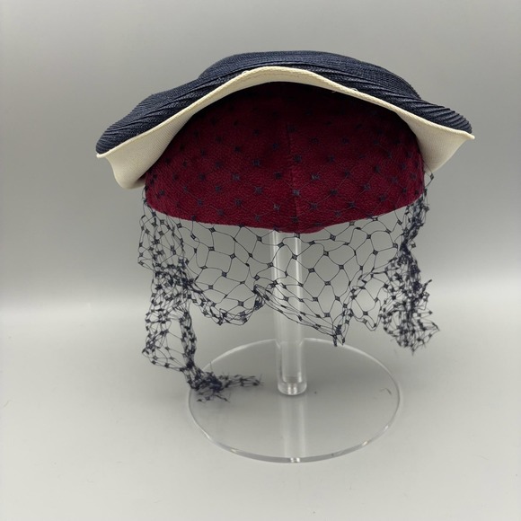 L.S. Ayres & Co. Accessories - Vintage L.S. Ayres & Co Fascinator Hat Womens One Size Blue Straw Veil Net 50s
